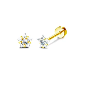 316L Arany Színű Csillag Alakú Labret Piercing Cirkónia Kővel - 5 mm