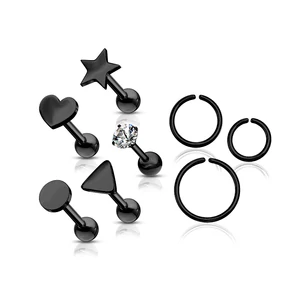 8 Darabos Fekete Színű Ovosi Acél Fül Piercing Szett