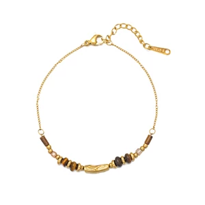 Arany Színű Sárgaréz Karkötő Barna Gyöngy Díszítéssel