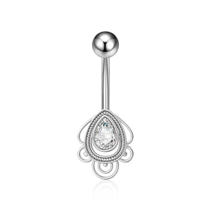 Ezüst Színű Orvosi Acél Köldök Piercing Kővel