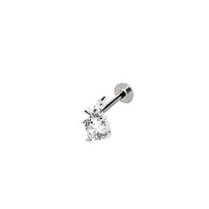 Ezüst Színű Rozsdamentes Acél Labret Piercing Fehér Kővel