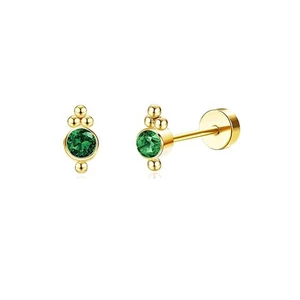316L Arany Színű Labret Piercing Ovális Zöld Cirkónia Kővel - 6 mm