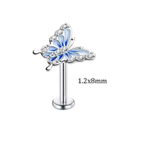 Ezüst Színű 316L Orvosi Acél Egyenesszárú Labret Piercing Pillangóval Díszítve