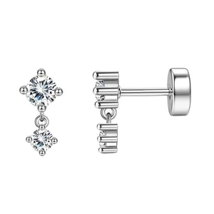 316L Ezüst Színű Lógós Labret Piercing Cirkónia Kővel -1pár