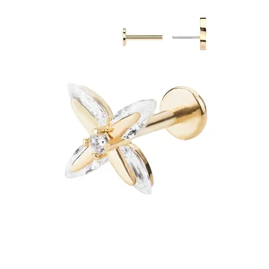 Arany Színű Rozsdamentes Acél Labret Piercing Virág Dísszel