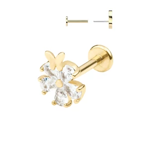 Arany Színű Rozsdamentes Acél Labret Piercing Virág Alakú Pillangó Dísszel