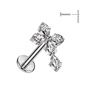 Ezüst Színű 316L Orvosi Acél Push-in Labret Piercing Kereszt Alakú Dísszel