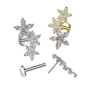 Ezüst Színű 316L Orvosi Acél Push-in Labret Piercing Csillagos Dísszel