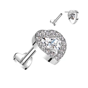 Ezüst Színű Szív Alakú Titánium Piercing CNC Cirkónia Kövekkel