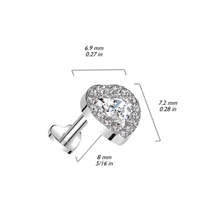 Ezüst Színű Szív Alakú Titánium Piercing CNC Cirkónia Kövekkel