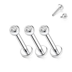 Ezüst Színű Titánium Egyenesszárú Labret Piercing Fehér Kővel -1db