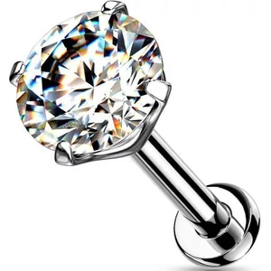 Ezüst Színű Titánium Push-in Labret Piercing Cirkónia Kővel - 3 MM