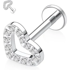 Ezüst Színű Szív Alakú Titánium Piercing Cirkónia Kövekkel