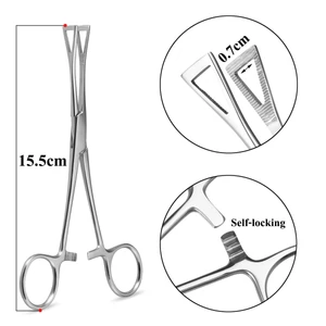 316L Orvosi Acél Piercing Leszorító Fogó, Háromszög Nyílású, Önzáró Kialakítással (15,5 cm), Sterilizált Tasakban