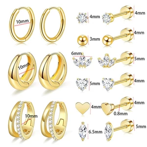 Arany Színű 316L Piercing Szett Cirkónia Kővel - 9 pár