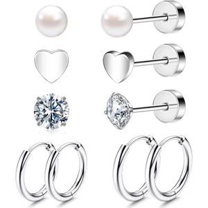 Ezüst Színű 316L Piercing Szett - 4 pár