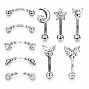 Ezüst Színű 316L Szemöldök Banán Piercing Szett - 10 db
