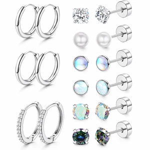 Ezüst Színű 316L Orr És Karika Piercing Szett - 9 pár