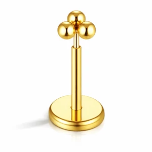 316L Arany Színű Három Golyós Push-in Labret Piercing - 1db