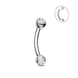 Ezüst Színű Titánium Szemöldök Piercing Kővel
