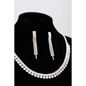 Esküvői Női Ezüst Színű Cirkónia Köves Fülbevaló és Nyaklánc Szett