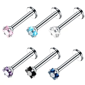 Ezüst Színű Rozsdamentes Acél Piercing Sötétkék Cirkónia Kővel, 6 mm