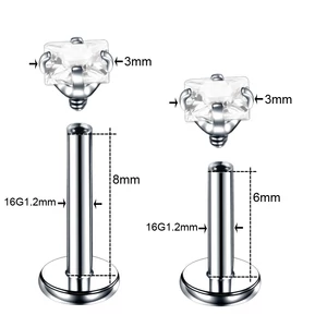 Ezüst Színű Rozsdamentes Acél Piercing Sötétkék Cirkónia Kővel, 6 mm