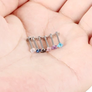 Ezüst Színű Rozsdamentes Acél Piercing Sötétkék Cirkónia Kővel, 6 mm