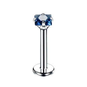 Ezüst Színű Rozsdamentes Acél Piercing Sötétkék Cirkónia Kővel, 6 mm