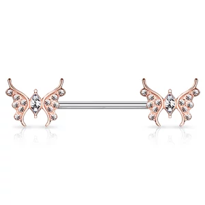 14 Karátos Arannyal Bevont Rózsaarany Színű Egyenes Szárú Piercing Pillangókkal