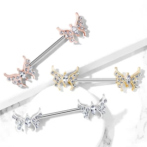14 Karátos Arannyal Bevont Rózsaarany Színű Egyenes Szárú Piercing Pillangókkal