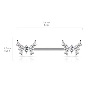 14 Karátos Arannyal Bevont Ezüst Színű Egyenes Szárú Piercing Pillangókkal