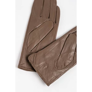 Szürkésbarna Női Valódi Bőr Kesztyű Gombos Díszítéssel, M-es