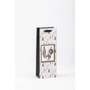 Fehér-Arany-Fekete, Karácsonyi Dísz Mintás Csillogó Ajándéktáska -- 36 x 12,5 x 8,5 cm