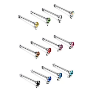 Ezüst Színű Titánium Piercing, Arany Kristály Kővel, 8,6 mm