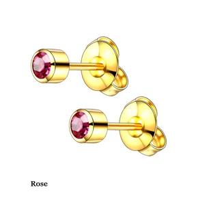 Arany Színű Orvosi Acél Fülbevaló, Rózsaszín Cirkónia Kővel, 4 mm