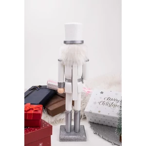 Fehér-Ezüst Ruhás Fából Készült Diótörő Figura - 25 cm