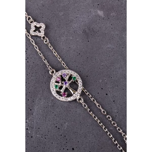 A & ONE Élet Fája Medállal Díszített Cirkónia Köves S925 Ezüst Karkötő