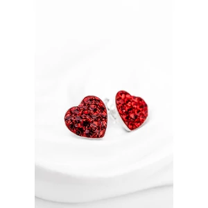 Piros Szív Alakú Swarovski® Kristályokkal Kirakott S925 Ezüst Fülbevaló