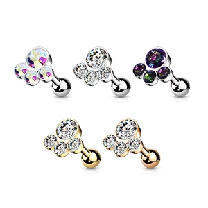 A & ONE Ezüst Színű 316L Orvosi Acél Színesen Csillogó Kövekkel Díszített Egyenesszárú Barbell Piercing