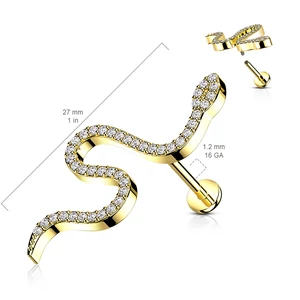 A & ONE Arany Színű 316L Orvosi Acél Köves Kígyó Alakú Egyenesszárú Labret Piercing