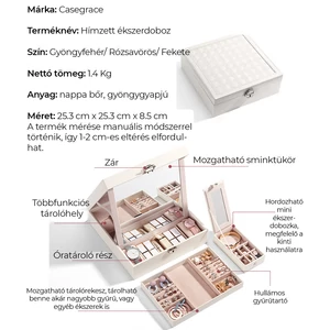 Rózsaszín Színű Műbőr Krokodil Mintás Ékszertartó Doboz Nagy Tükörrel, Kivehető Tárolóval