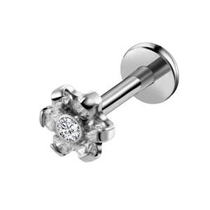 A & ONE Ezüst Színű Orvosi Acél, Fehér Virág Díszítésű Labret Piercing