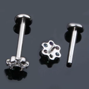 A & ONE Ezüst Színű Orvosi Acél, Kék Virág Díszítésű Labret Piercing