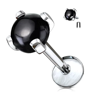 A & ONE Ezüst Színű 316L Orvosi Acél Egyenesszárú Labret Piercing Fekete Kővel