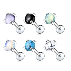 A & ONE Ezüst Színű 316L Orvosi Acél Egyenesszárú Labret Piercing Fekete Kővel