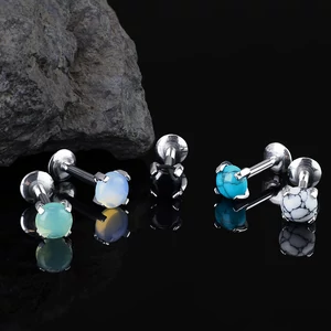 A & ONE Ezüst Színű 316L Orvosi Acél Egyenesszárú Labret Piercing Fekete Kővel