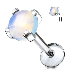 A & ONE Ezüst Színű 316L Orvosi Acél Egyenesszárú Labret Piercing Opálos Kővel