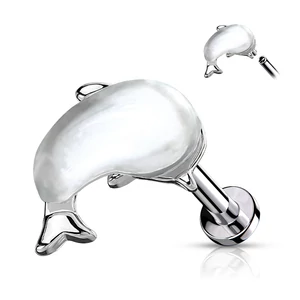 A & ONE Ezüst Színű 316L Orvosi Acél  Piercing Delfin Formájú Opállal