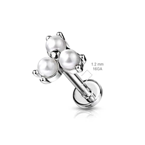 A & ONE Ezüst Színű 316L Orvosi Acél Egyenesszárú Labret Piercing Apró Gyöngyökkel Díszítve